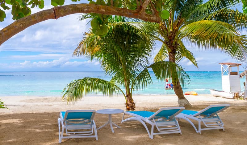 Crystal clear waters and palm trees in Negril, Jamaica
